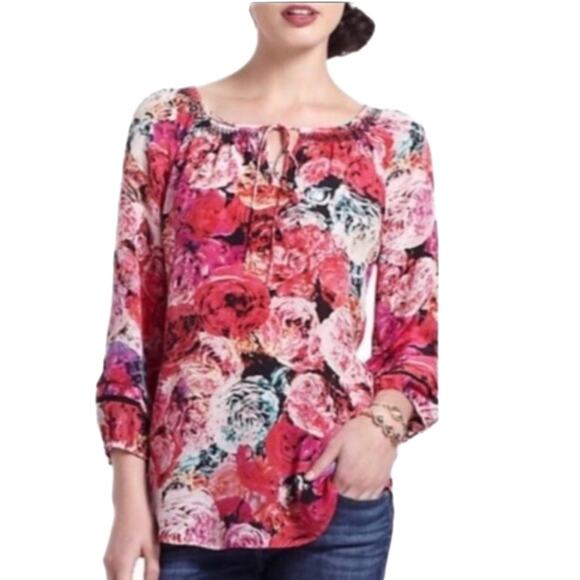Anthropologie Vanessa Virginia Silk Pink Floral Blouse Size Small - Picture 1 of 10